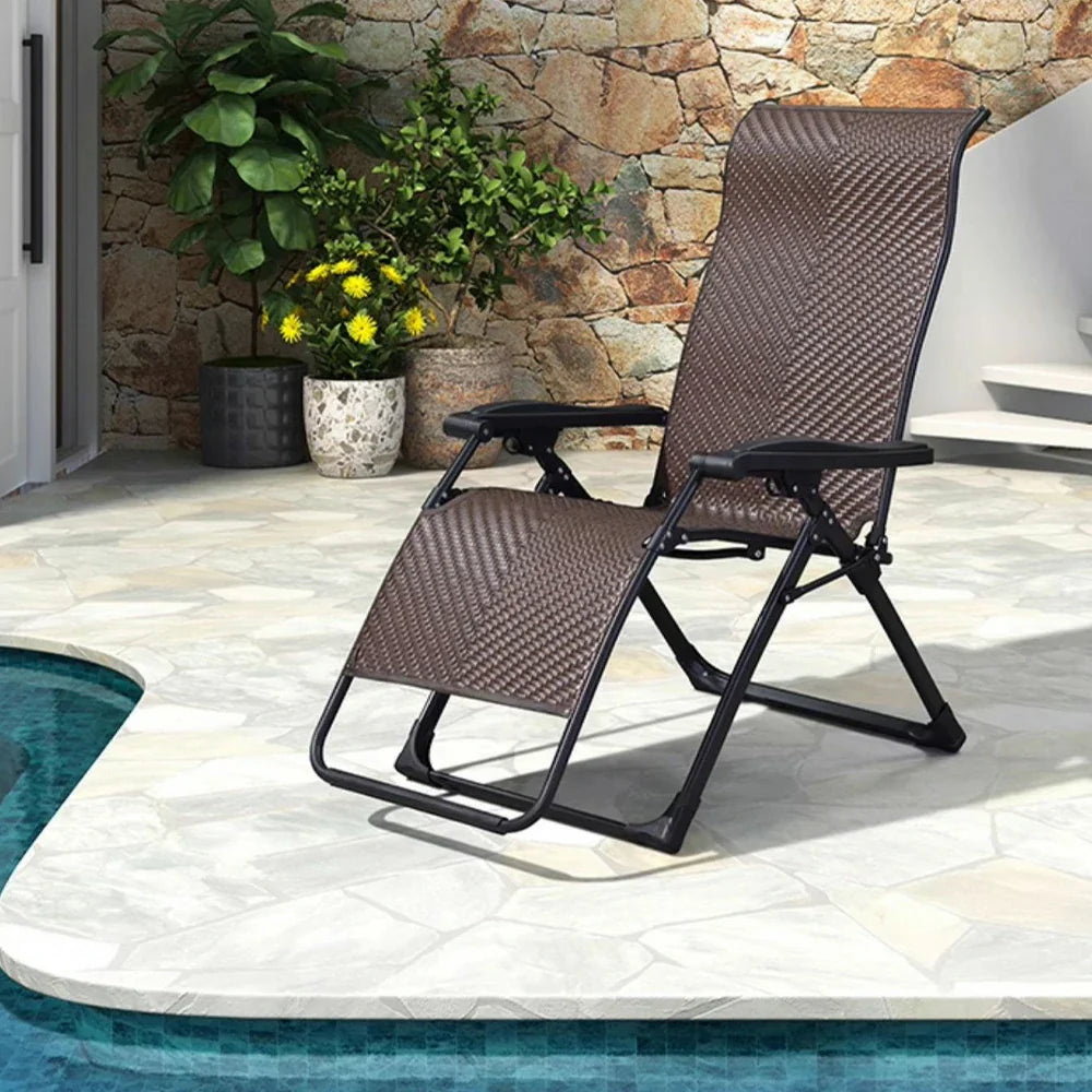 SOLARA Foldable Load Chair - Solid Adjustable PE Reclining Design, Max Rattan, - Lounge Space-Saving Storage, Wood Outdoor 150kg Brown