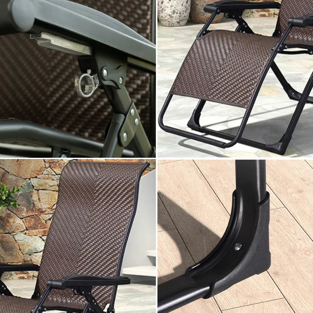 SOLARA Foldable Load Chair - Solid Adjustable PE Reclining Design, Max Rattan, - Lounge Space-Saving Storage, Wood Outdoor 150kg Brown