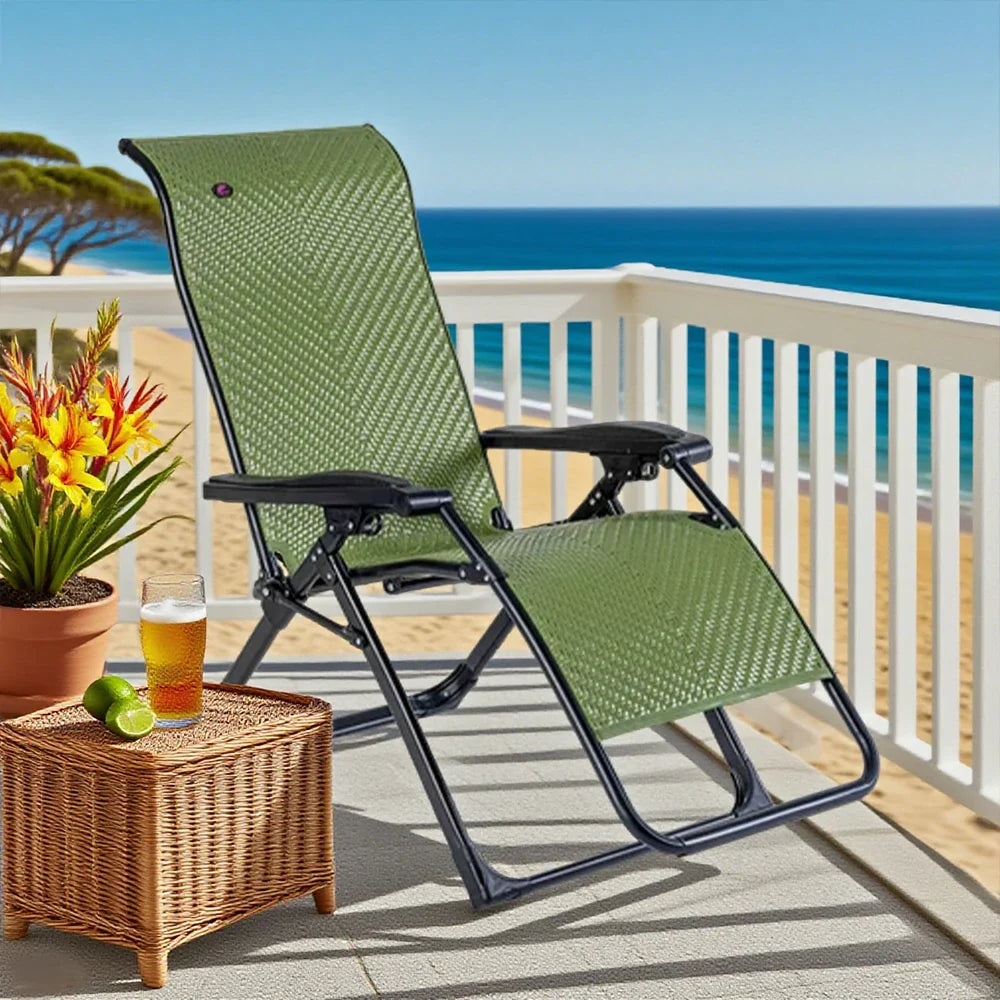 SOLARA Foldable Rattan, Space-Saving Storage, Outdoor 150kg Adjustable Design, Chair - PE Wood Solid Lounge Reclining Load Max - Green
