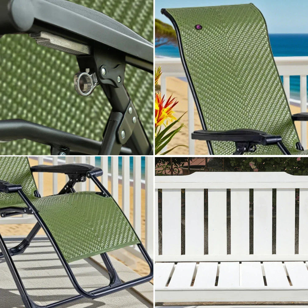 SOLARA Foldable Rattan, Space-Saving Storage, Outdoor 150kg Adjustable Design, Chair - PE Wood Solid Lounge Reclining Load Max - Green