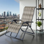 SOLARA Foldable 150kg Wood Load Rattan, Storage, - Lounge Solid Max Design, Chair Reclining Outdoor Space-Saving Adjustable PE Grey