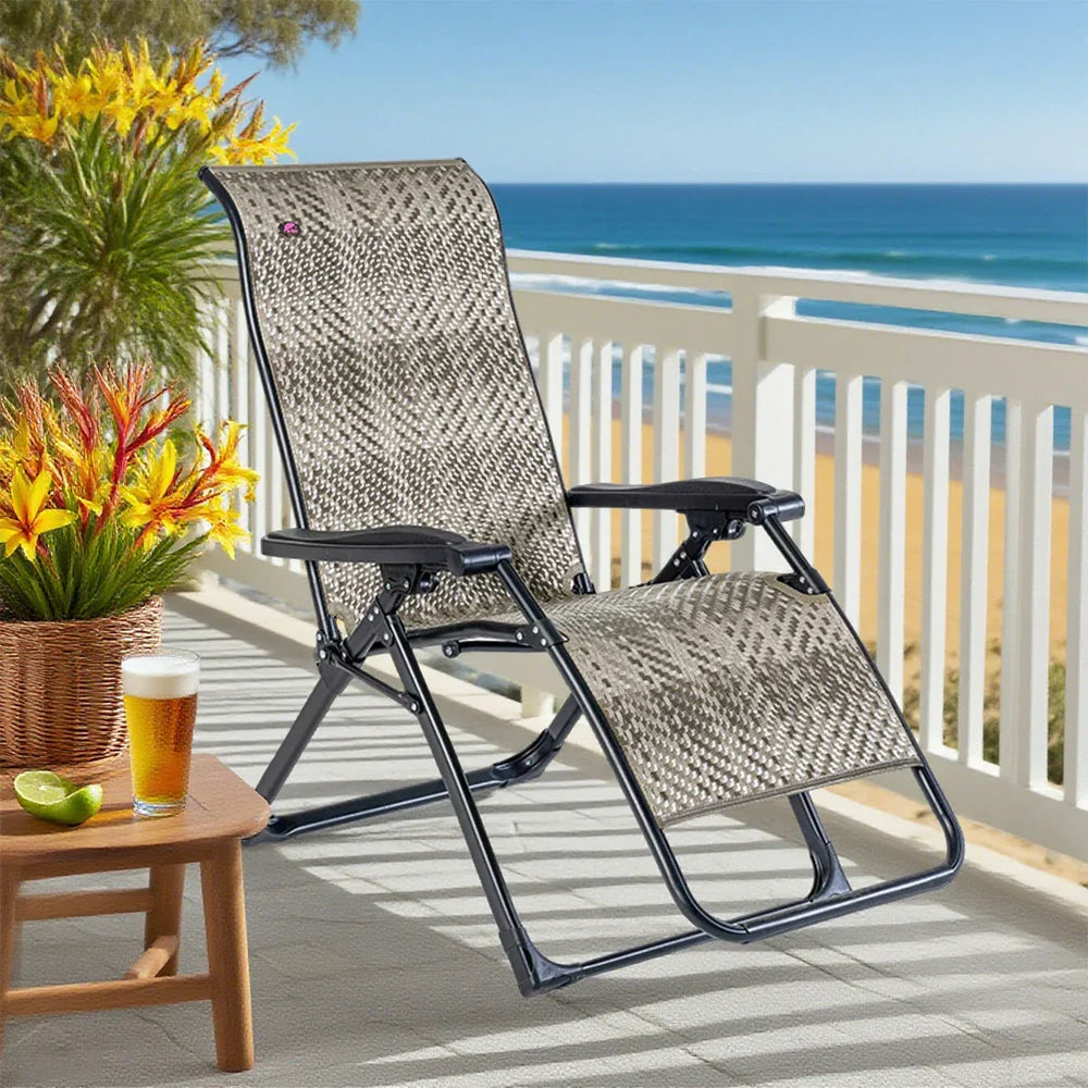 SOLARA Foldable 150kg Wood Load Rattan, Storage, - Lounge Solid Max Design, Chair Reclining Outdoor Space-Saving Adjustable PE Grey