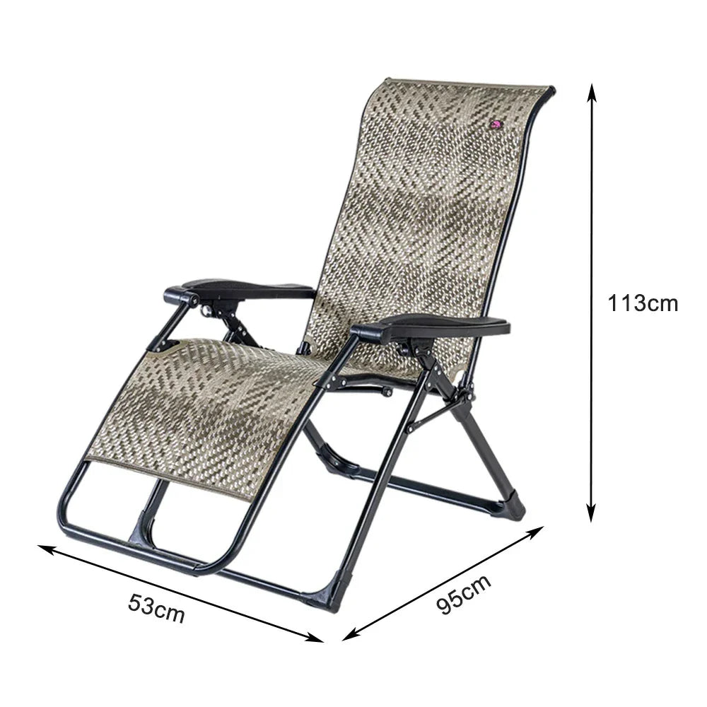 SOLARA Foldable 150kg Wood Load Rattan, Storage, - Lounge Solid Max Design, Chair Reclining Outdoor Space-Saving Adjustable PE Grey