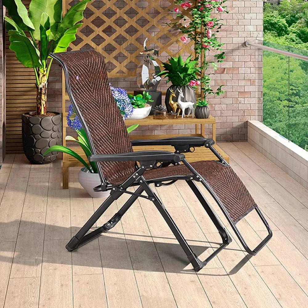 SOLARA Foldable PE - Chair Light Solid Outdoor Adjustable Wood Reclining Max Load - Design, 150kg Storage, Lounge Rattan, Space-Saving Brown