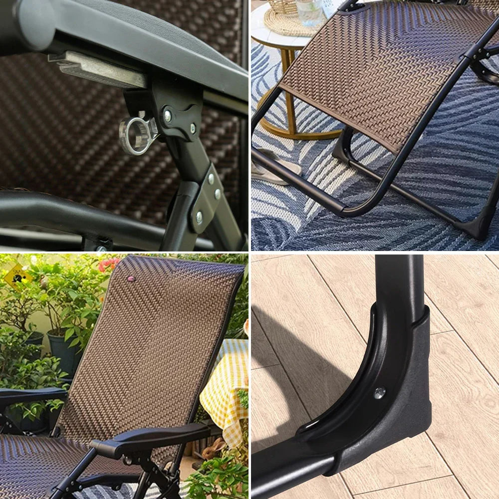 SOLARA Foldable PE - Chair Light Solid Outdoor Adjustable Wood Reclining Max Load - Design, 150kg Storage, Lounge Rattan, Space-Saving Brown