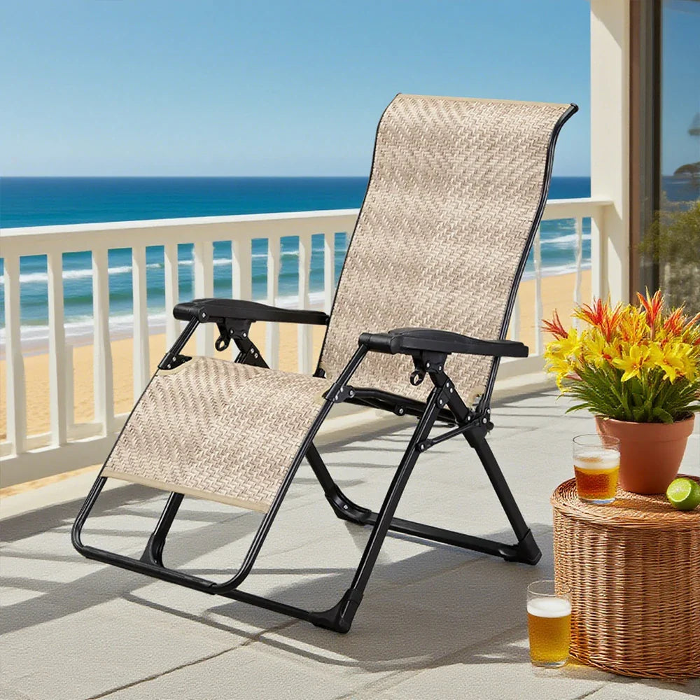SOLARA Foldable Max Reclining Rattan, Lounge Load Space-Saving Outdoor Design, Solid Storage, Chair PE Wood - Adjustable - 150kg White
