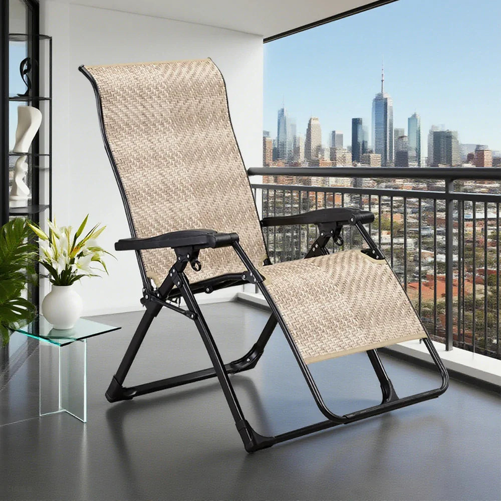 SOLARA Foldable Max Reclining Rattan, Lounge Load Space-Saving Outdoor Design, Solid Storage, Chair PE Wood - Adjustable - 150kg White