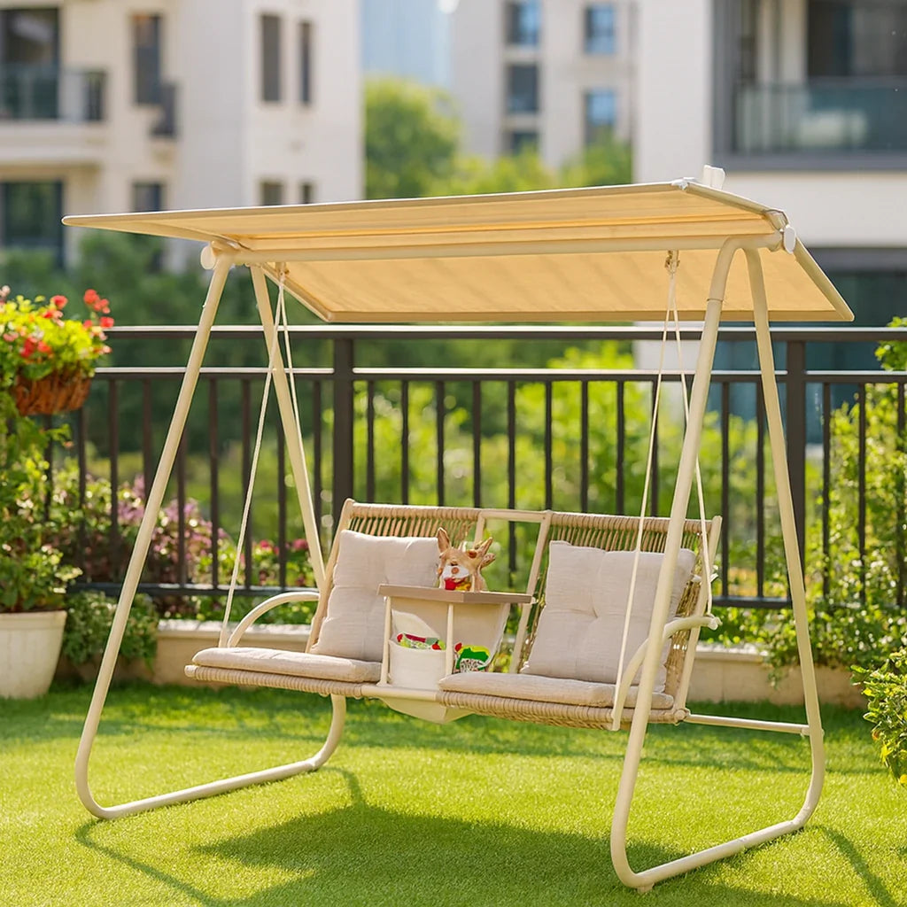 SOLARA Outdoor Multi-Functional Patio Chair Frame, Swing Steel - Garden Alloy Storage Organizer, Design Canopy Relaxation with Seat - White