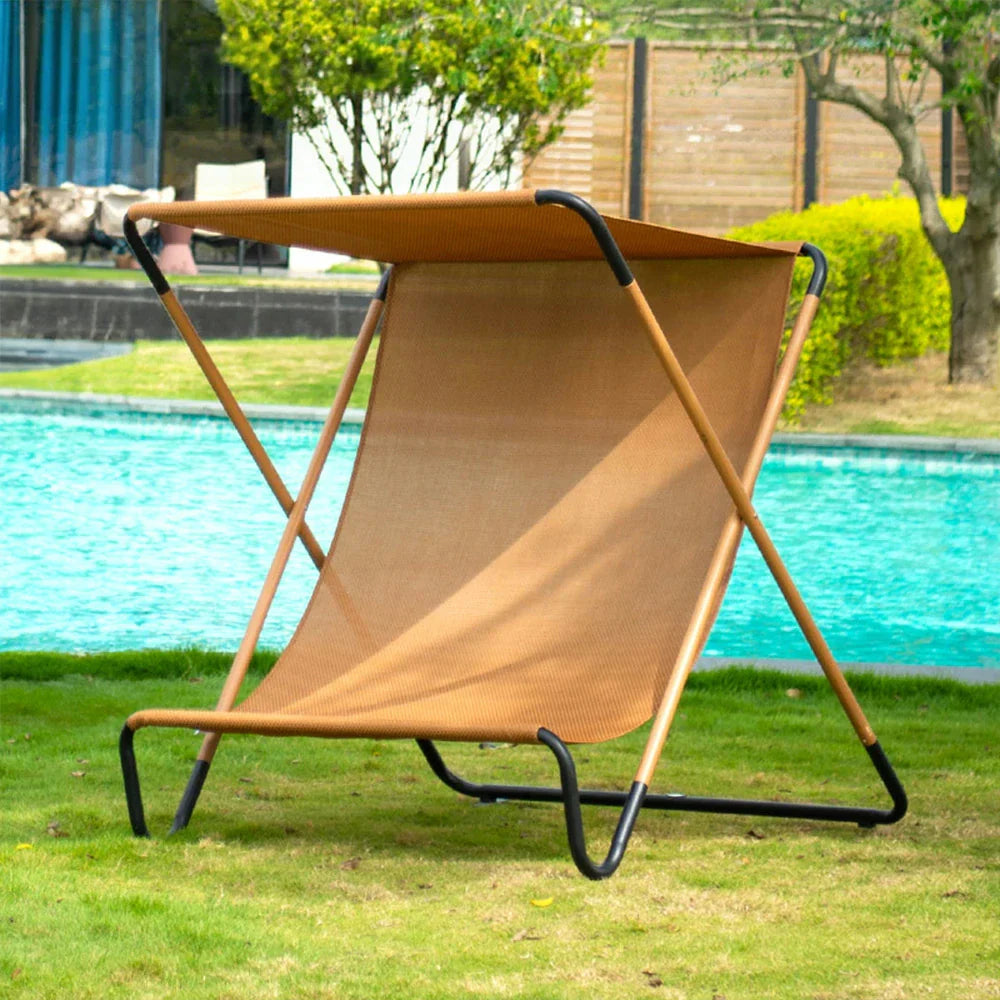 SOLARA Outdoor Garden Design, Folding Fabric Waterproof Steel Sunshade - Frame, Alloy Chair Patio Recliner, - Brown