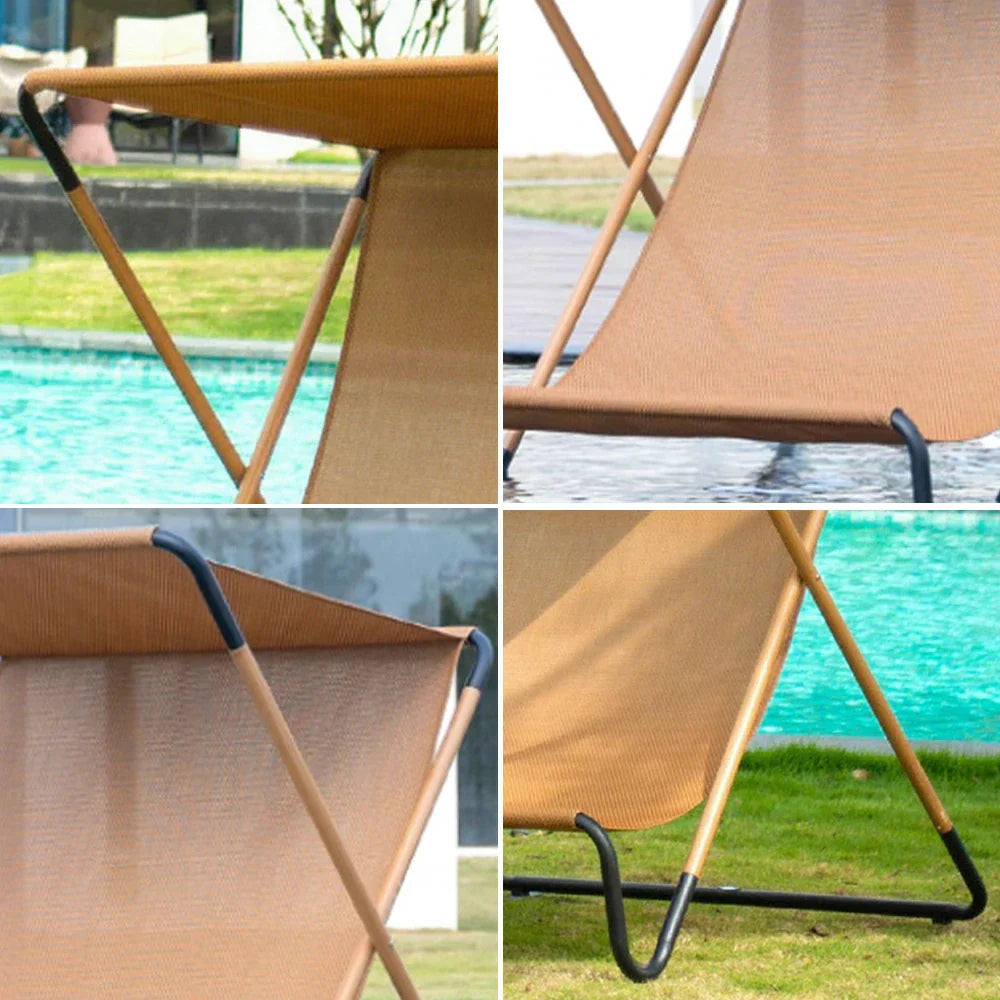 SOLARA Outdoor Garden Design, Folding Fabric Waterproof Steel Sunshade - Frame, Alloy Chair Patio Recliner, - Brown