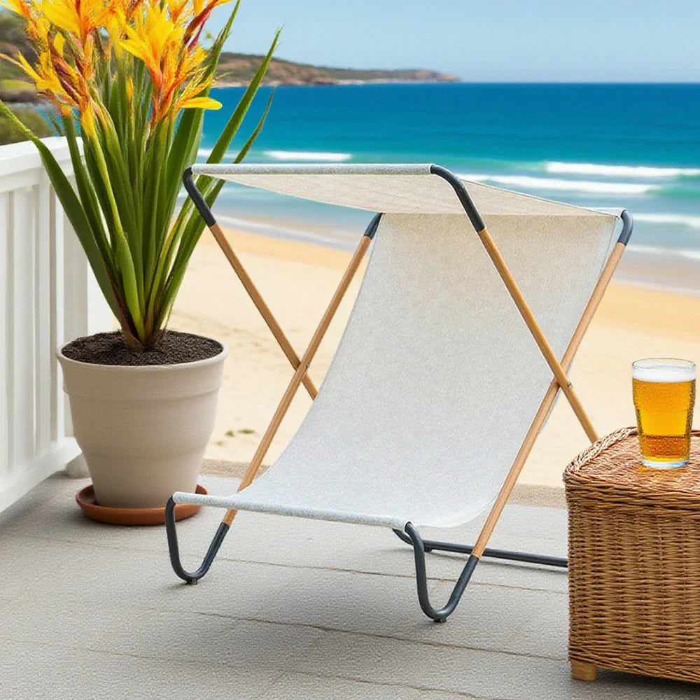 SOLARA Outdoor Design, Folding Garden Patio Fabric Frame, Waterproof Alloy - Recliner, Sunshade Chair - Steel KHAKI