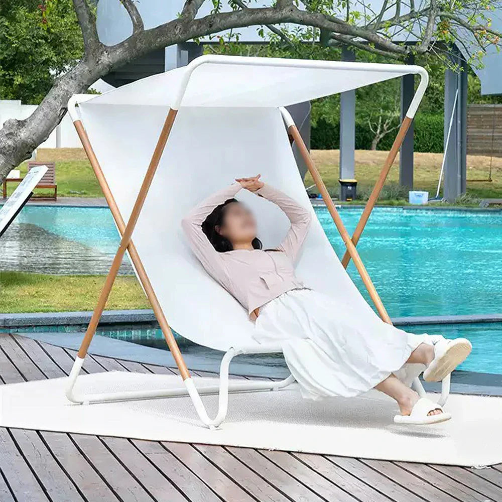 SOLARA Outdoor - Chair Recliner, Patio Frame, Garden Design, Sunshade Alloy Waterproof - Folding Steel Fabric White