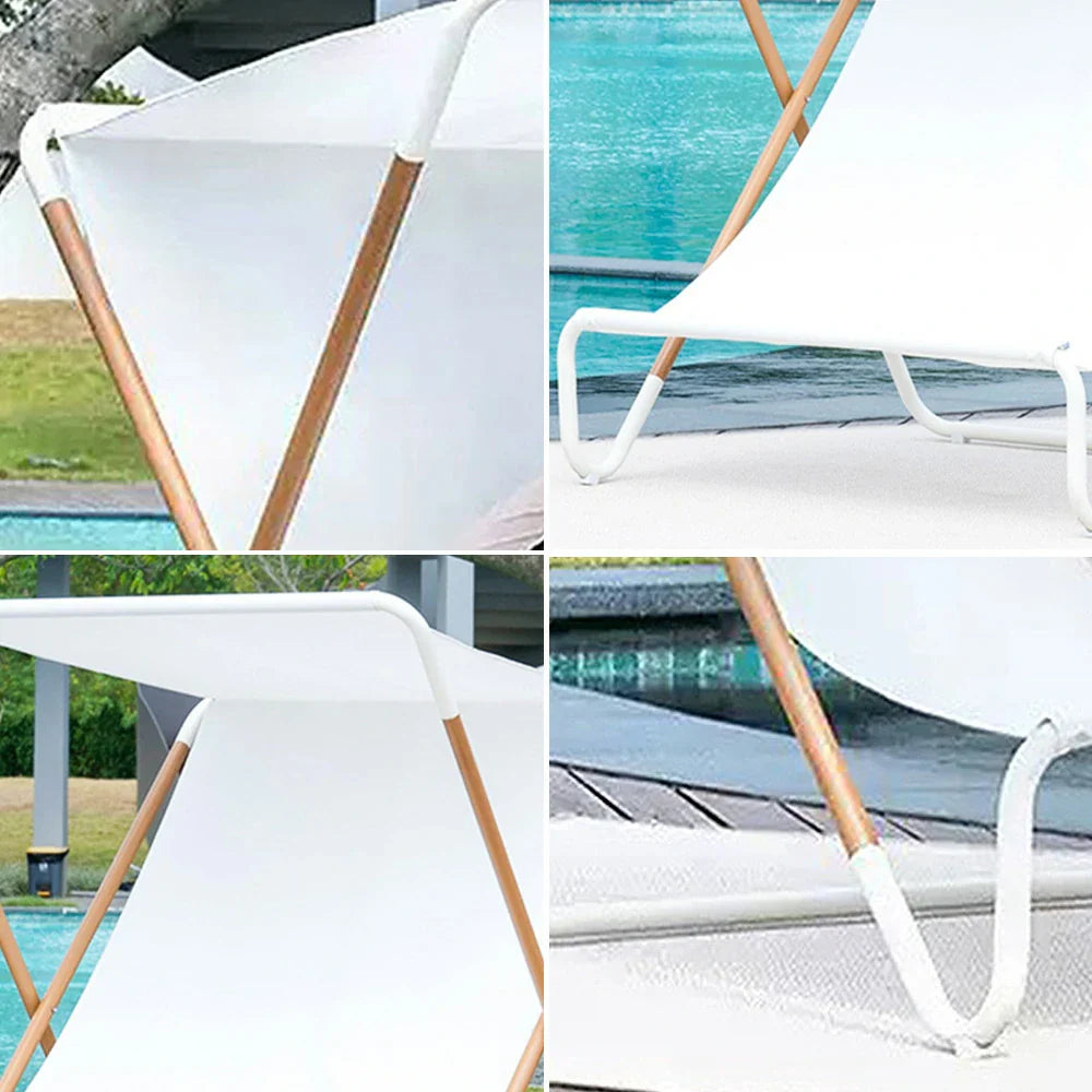 SOLARA Outdoor - Chair Recliner, Patio Frame, Garden Design, Sunshade Alloy Waterproof - Folding Steel Fabric White