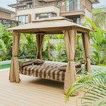 SOLARA Outdoor Shade, Curtains Swing Privacy Double-Layer Canopy Breathable Steel - Design with Includes Galvanised Frame, Mesh Extra-Wide Khaki