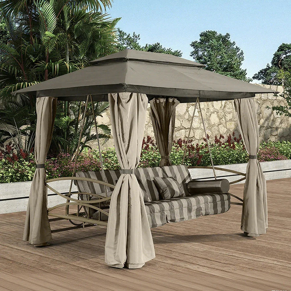SOLARA Outdoor Shade, Curtains Swing Privacy Double-Layer Canopy Breathable Steel - Design with Includes Galvanised Frame, Mesh Extra-Wide Khaki