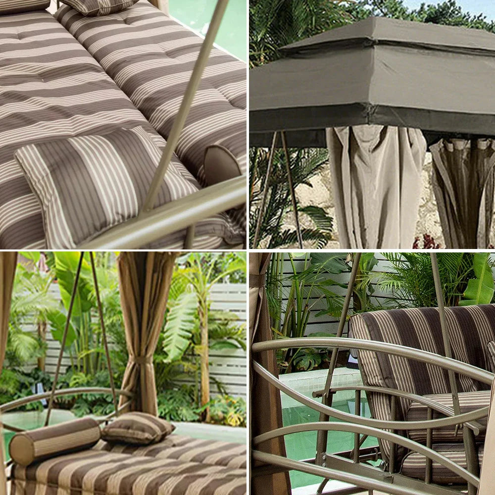 SOLARA Outdoor Shade, Curtains Swing Privacy Double-Layer Canopy Breathable Steel - Design with Includes Galvanised Frame, Mesh Extra-Wide Khaki