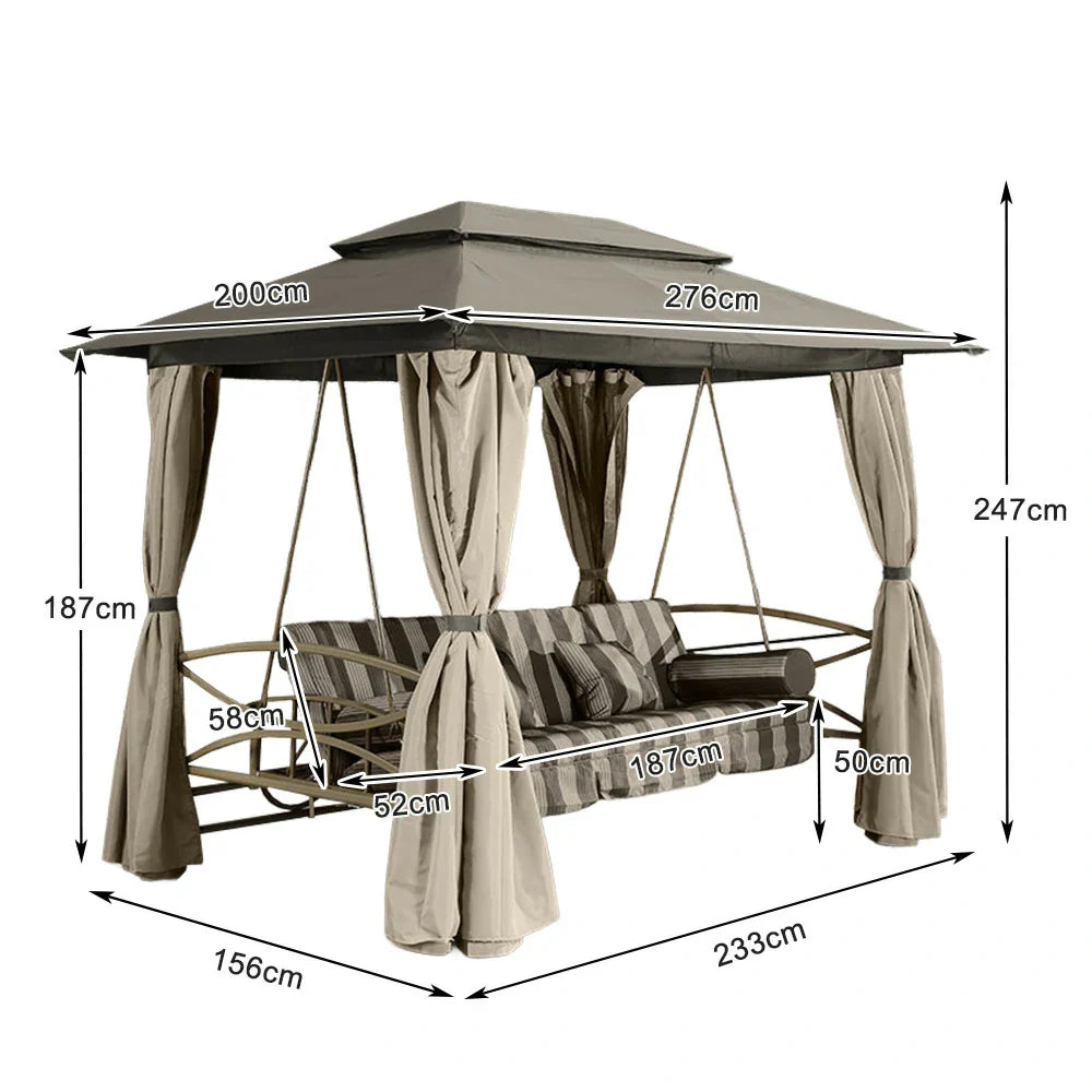 SOLARA Outdoor Shade, Curtains Swing Privacy Double-Layer Canopy Breathable Steel - Design with Includes Galvanised Frame, Mesh Extra-Wide Khaki