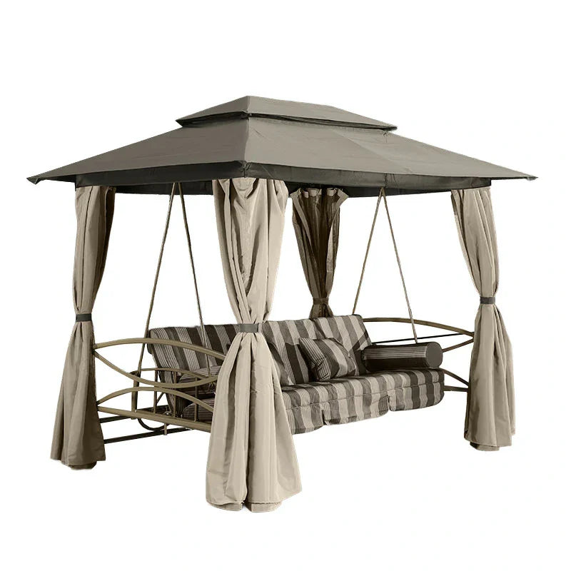SOLARA Outdoor Shade, Curtains Swing Privacy Double-Layer Canopy Breathable Steel - Design with Includes Galvanised Frame, Mesh Extra-Wide Khaki