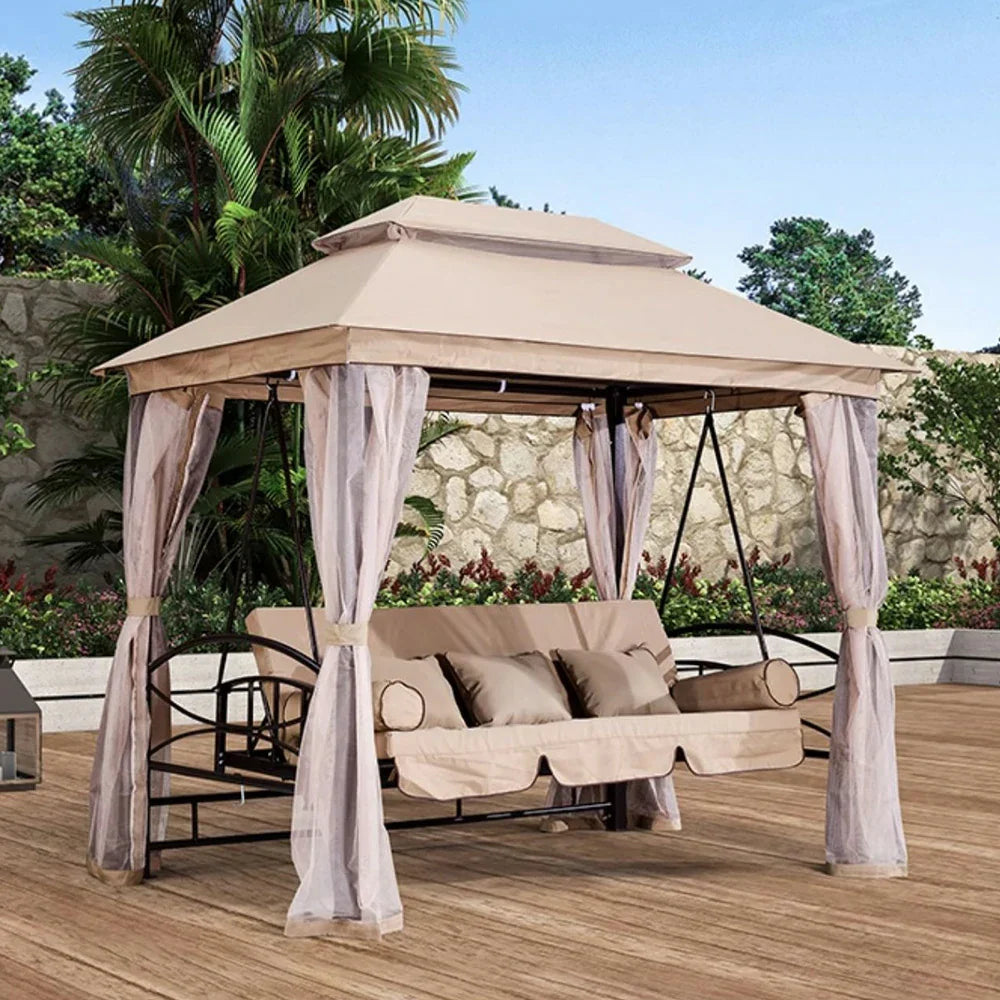 SOLARA Outdoor Included - Capacity, Heavy-Duty Frame, Extra-Wide Mesh Classic Seat Steel Design, 3-5 Swing with Curtains Galvanised Privacy - Canopy Pink