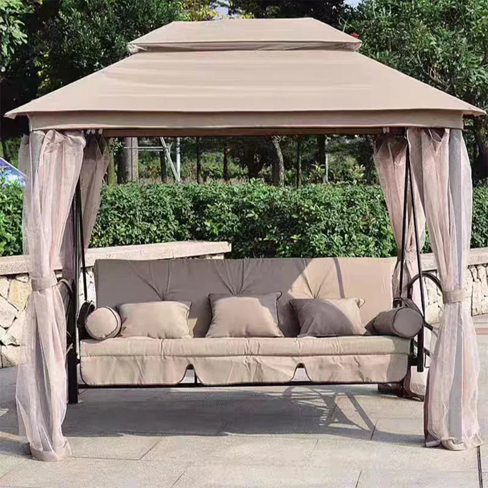 SOLARA Outdoor Included - Capacity, Heavy-Duty Frame, Extra-Wide Mesh Classic Seat Steel Design, 3-5 Swing with Curtains Galvanised Privacy - Canopy Pink