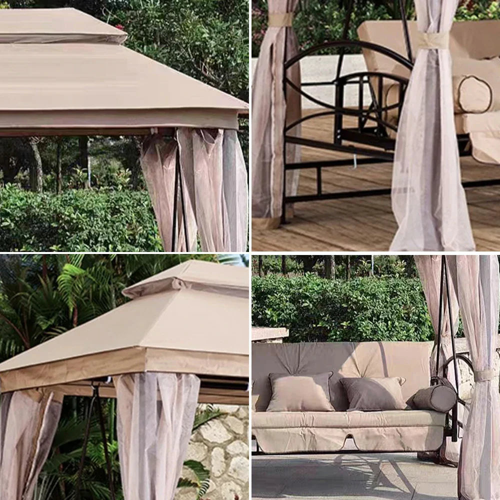 SOLARA Outdoor Included - Capacity, Heavy-Duty Frame, Extra-Wide Mesh Classic Seat Steel Design, 3-5 Swing with Curtains Galvanised Privacy - Canopy Pink