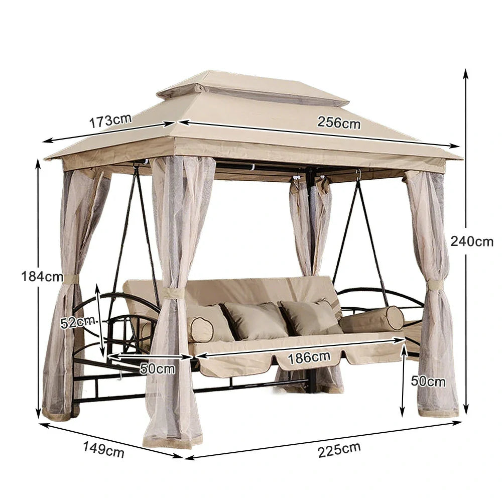 SOLARA Outdoor Included - Capacity, Heavy-Duty Frame, Extra-Wide Mesh Classic Seat Steel Design, 3-5 Swing with Curtains Galvanised Privacy - Canopy Pink