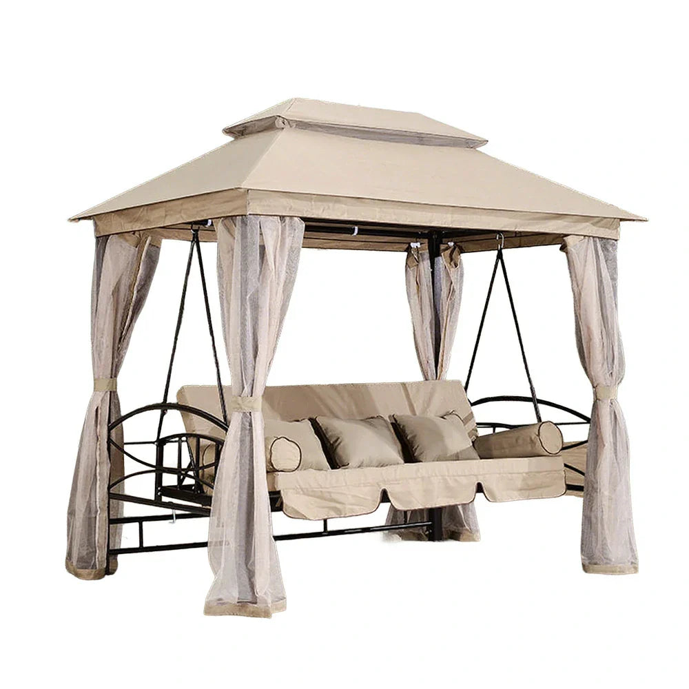 SOLARA Outdoor Included - Capacity, Heavy-Duty Frame, Extra-Wide Mesh Classic Seat Steel Design, 3-5 Swing with Curtains Galvanised Privacy - Canopy Pink
