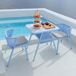 SOLARA 80cm Chairs, 80cm Table Solid 2 Rectangular Wood x Outdoor Frame, Durable - 1 - Set Dining Furniture Blue