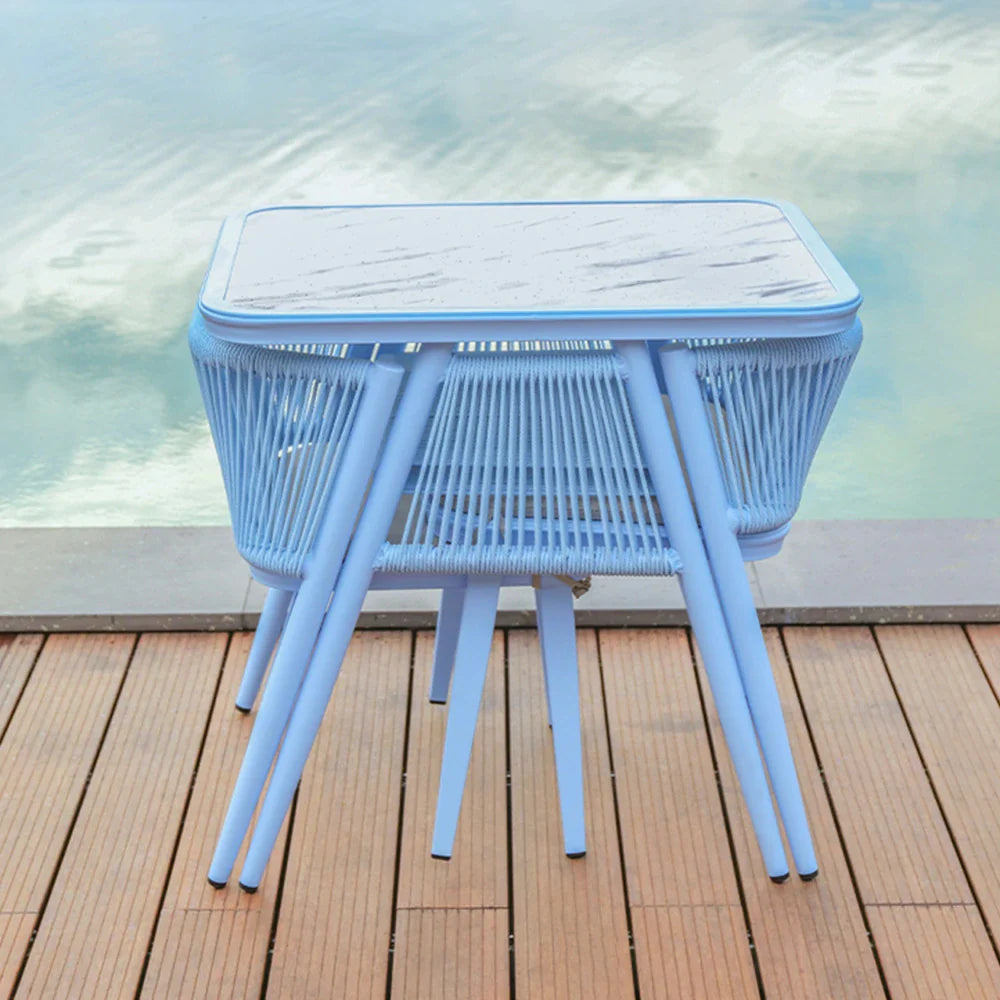 SOLARA 80cm Chairs, 80cm Table Solid 2 Rectangular Wood x Outdoor Frame, Durable - 1 - Set Dining Furniture Blue