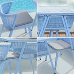 SOLARA 80cm Chairs, 80cm Table Solid 2 Rectangular Wood x Outdoor Frame, Durable - 1 - Set Dining Furniture Blue