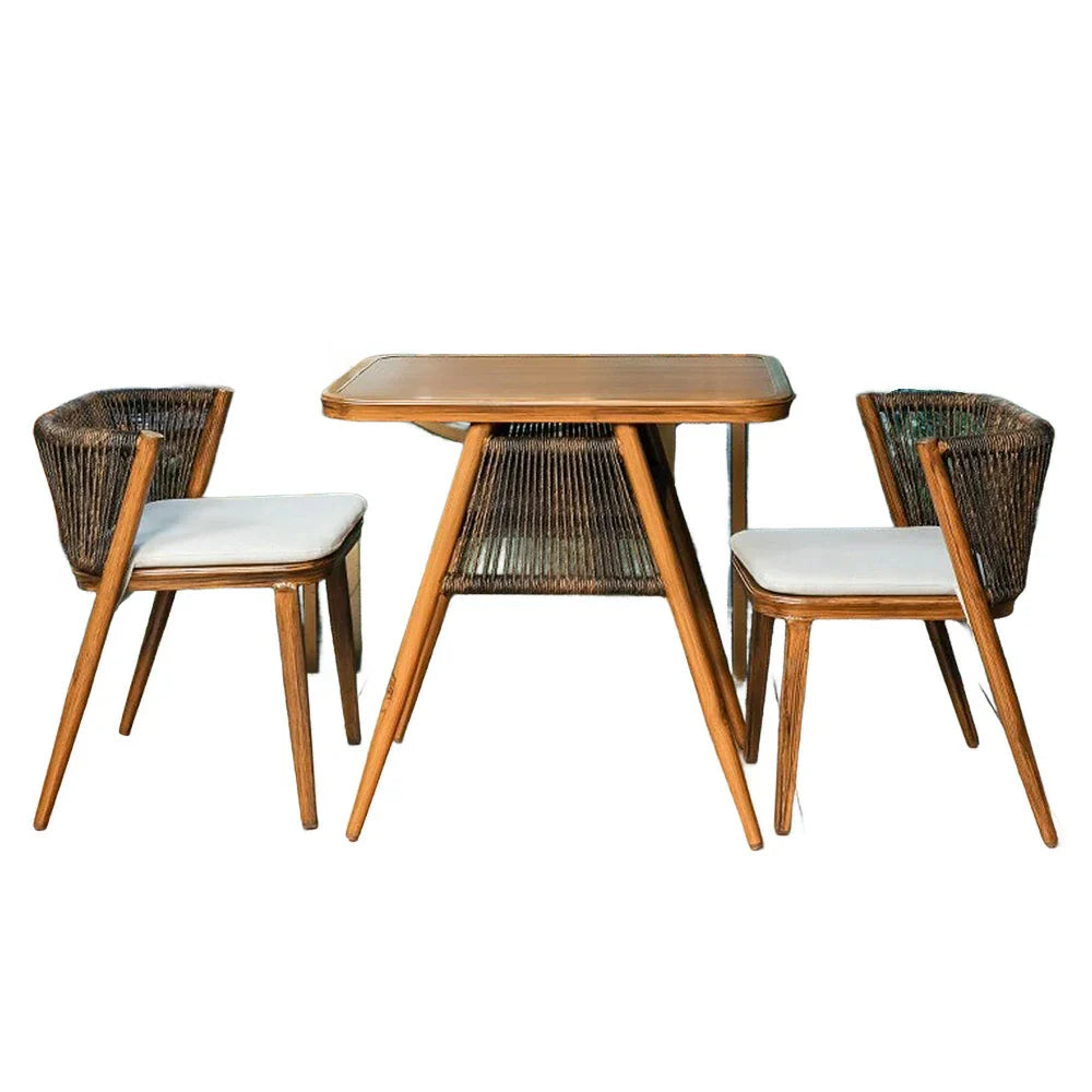 SOLARA 80cm Wood Set 2 Chairs, Furniture Solid Dining Frame, x 1 80cm Outdoor Table - Durable Rectangular - Brown