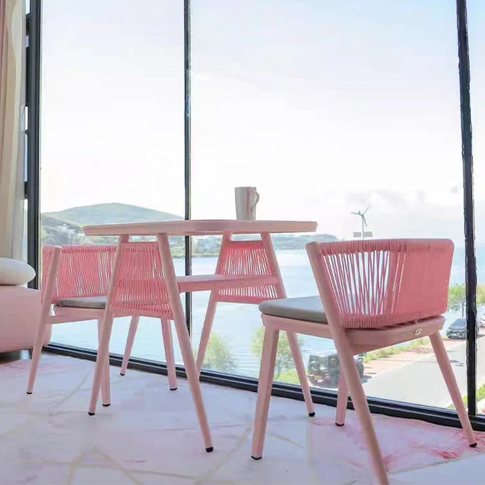 SOLARA 80cm Frame, 2 Table Rectangular Outdoor Durable x - Solid Dining Chairs, 1 Wood 80cm Set - Furniture Pink