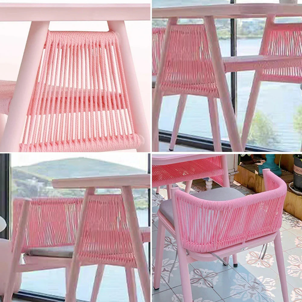 SOLARA 80cm Frame, 2 Table Rectangular Outdoor Durable x - Solid Dining Chairs, 1 Wood 80cm Set - Furniture Pink