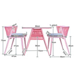 SOLARA 80cm Frame, 2 Table Rectangular Outdoor Durable x - Solid Dining Chairs, 1 Wood 80cm Set - Furniture Pink