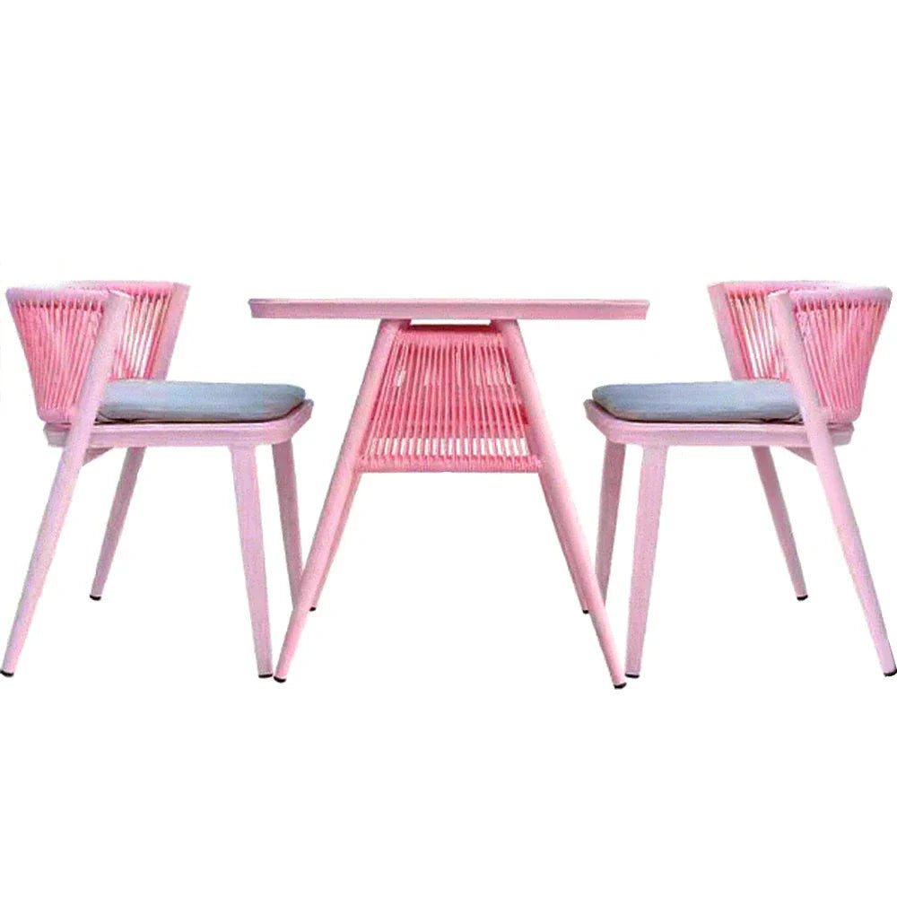 SOLARA 80cm Frame, 2 Table Rectangular Outdoor Durable x - Solid Dining Chairs, 1 Wood 80cm Set - Furniture Pink