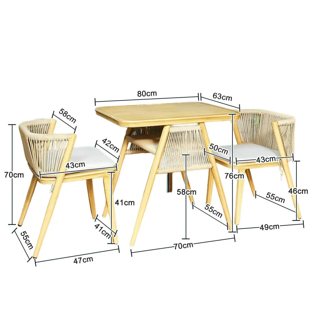 SOLARA 80cm Chairs, Set 80cm Solid 1 Frame, x Rectangular - Table Furniture 2 Outdoor - Dining Durable Wood Wood