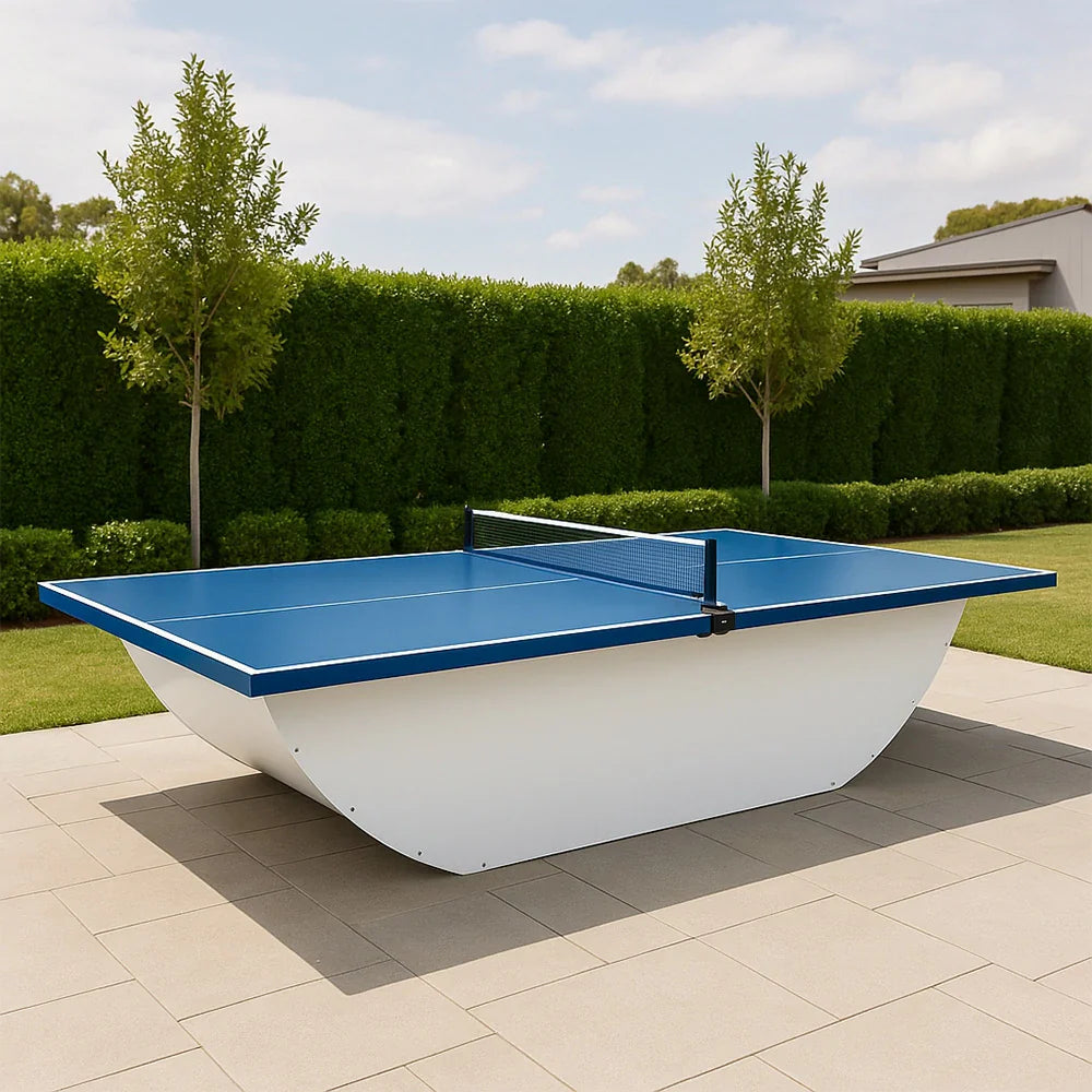 SUNNET 4cm Outdoor Waterproof Table Tennis Table with Heavy-Duty Base & Free Accessories - Blue and White