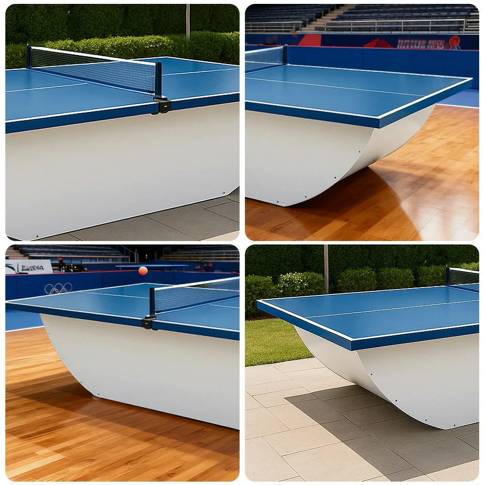 SUNNET 4cm Outdoor Waterproof Table Tennis Table with Heavy-Duty Base & Free Accessories - Blue and White