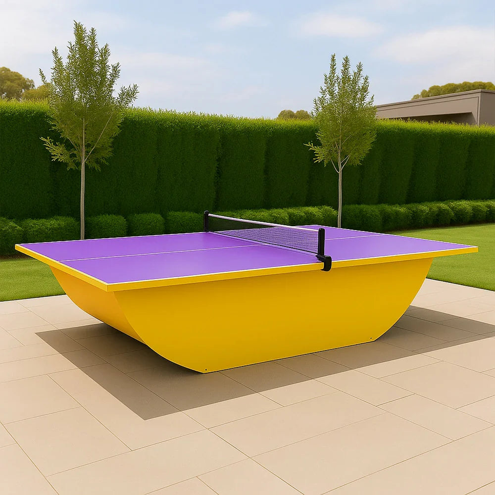 SUNNET 4cm Outdoor Waterproof Ping Pong Table with Heavy-Duty Frame & Free Accessories - Purple and Yellow