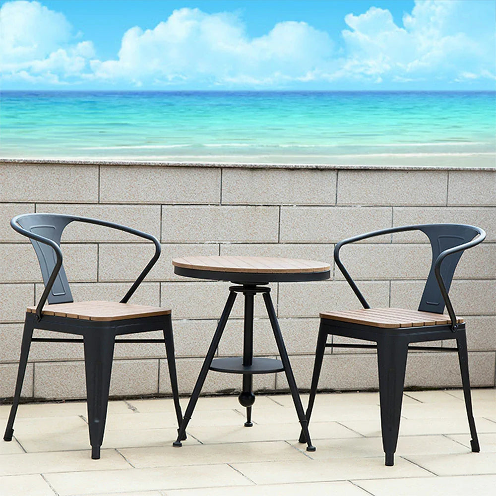 SOLARA Outdoor Wood, Set PS Design, Sturdy Durable for with Iron Table Frame and Chair Weather-Resistant Patio Black - Welded Use