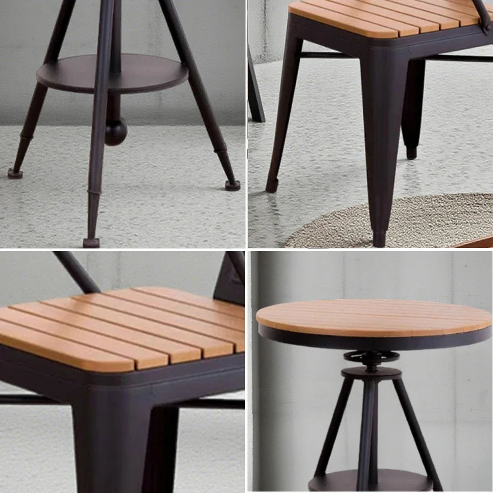 SOLARA Outdoor Wood, Set PS Design, Sturdy Durable for with Iron Table Frame and Chair Weather-Resistant Patio Black - Welded Use