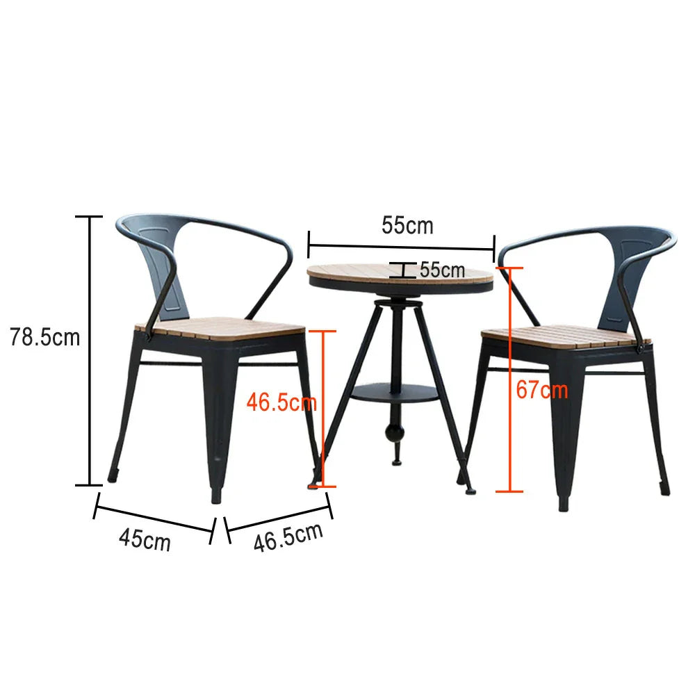 SOLARA Outdoor Wood, Set PS Design, Sturdy Durable for with Iron Table Frame and Chair Weather-Resistant Patio Black - Welded Use