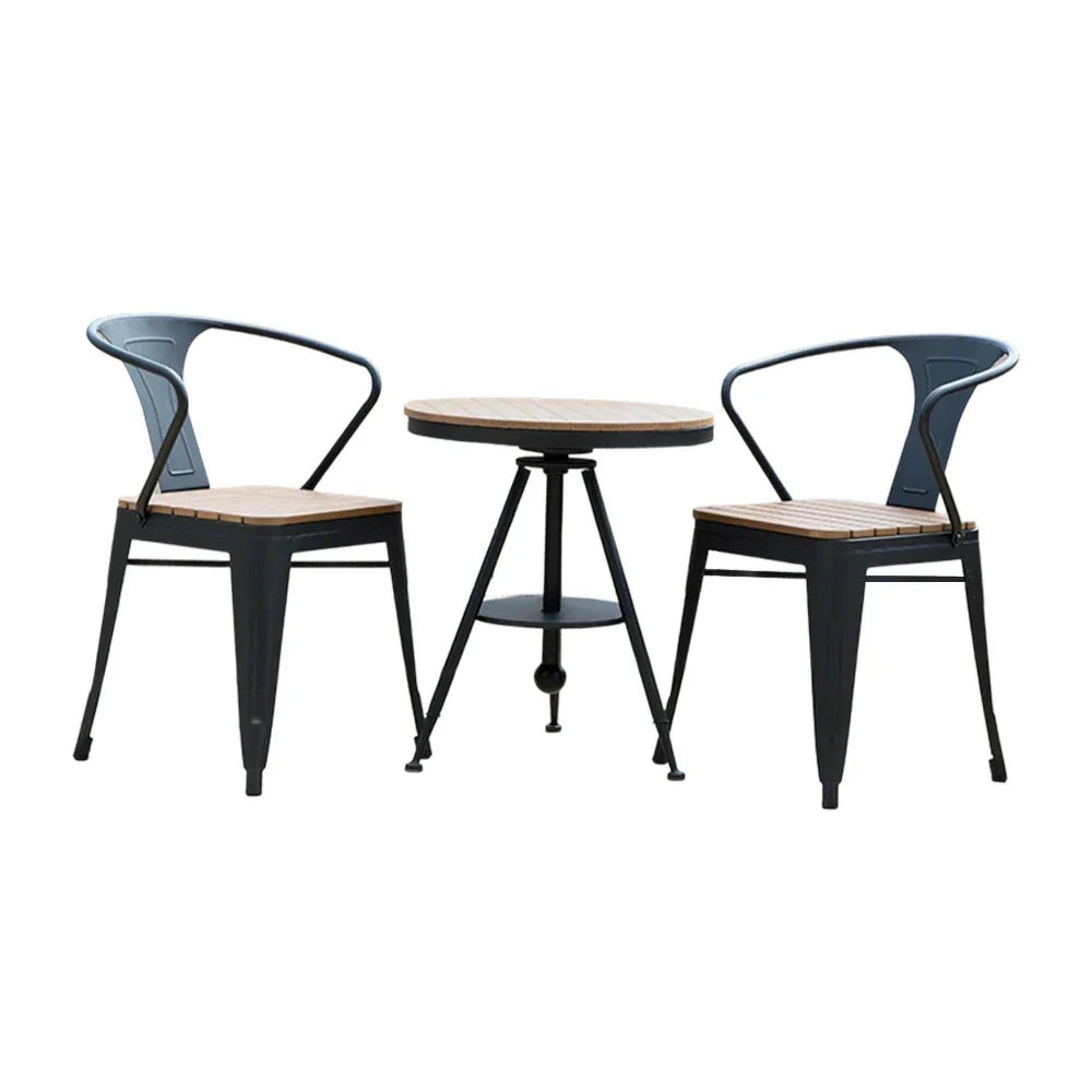 SOLARA Outdoor Wood, Set PS Design, Sturdy Durable for with Iron Table Frame and Chair Weather-Resistant Patio Black - Welded Use