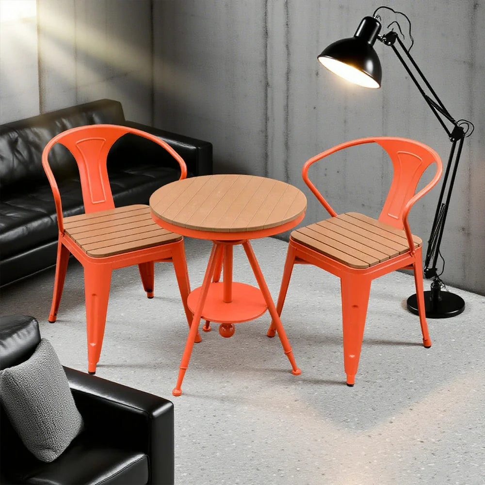 SOLARA 3-Piece with Chair - Iron Table Wood,1 Outdoor Table Chairs PS for 2 + and Red Set Frame Patio Use