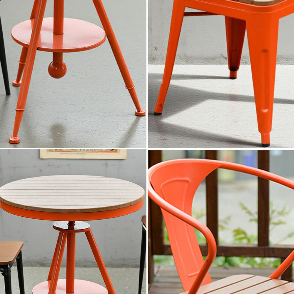 SOLARA 3-Piece with Chair - Iron Table Wood,1 Outdoor Table Chairs PS for 2 + and Red Set Frame Patio Use