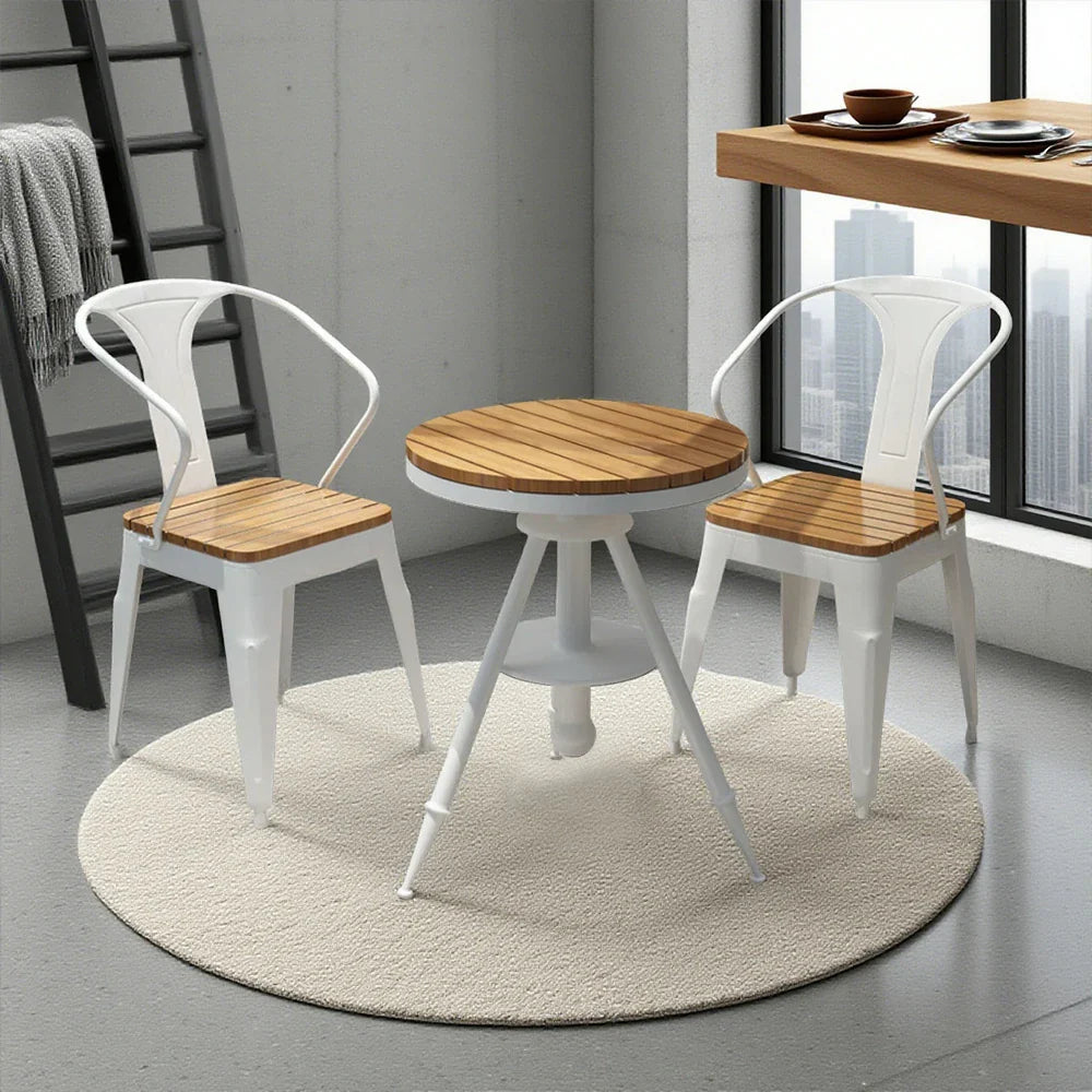 SOLARA 3-Piece Table Outdoor Frame Table for + with Iron 2 - Patio Wood,1 PS White and Set Chairs Chair Use