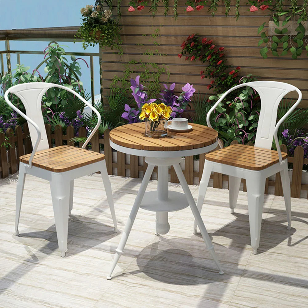 SOLARA 3-Piece Table Outdoor Frame Table for + with Iron 2 - Patio Wood,1 PS White and Set Chairs Chair Use
