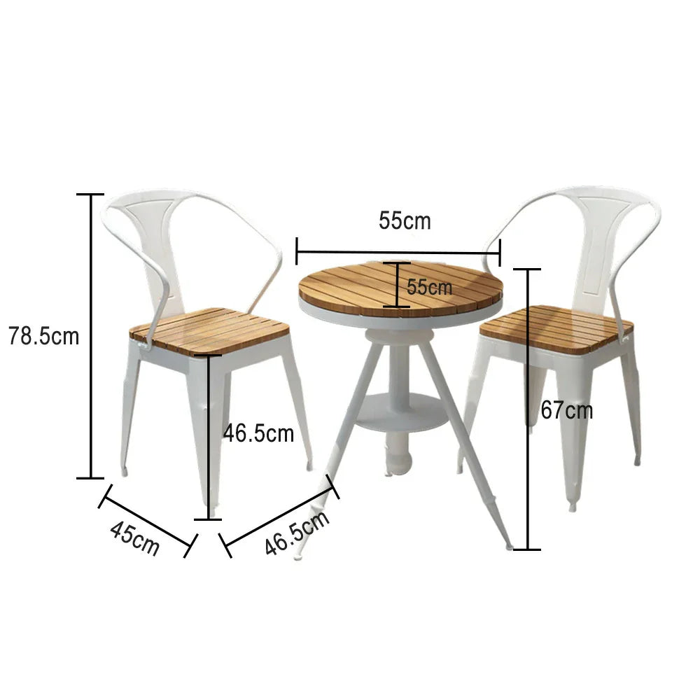 SOLARA 3-Piece Table Outdoor Frame Table for + with Iron 2 - Patio Wood,1 PS White and Set Chairs Chair Use