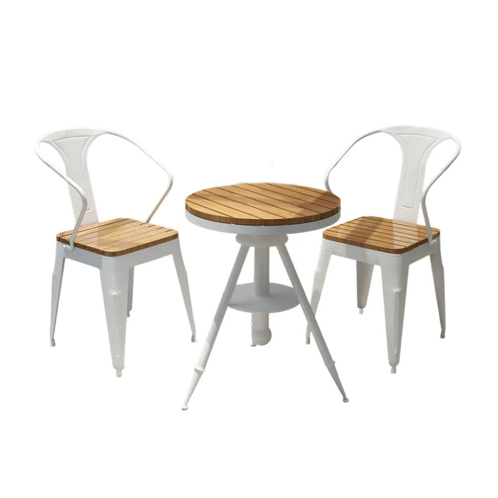 SOLARA 3-Piece Table Outdoor Frame Table for + with Iron 2 - Patio Wood,1 PS White and Set Chairs Chair Use