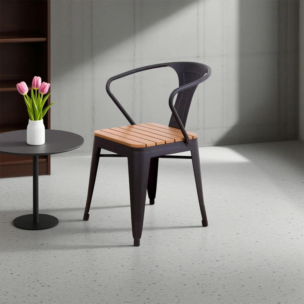 SOLARA Outdoor Iron Durable Weather-Resistant Chair - with Sturdy Black PS Wood Construction, Frame Welded Seat, Design